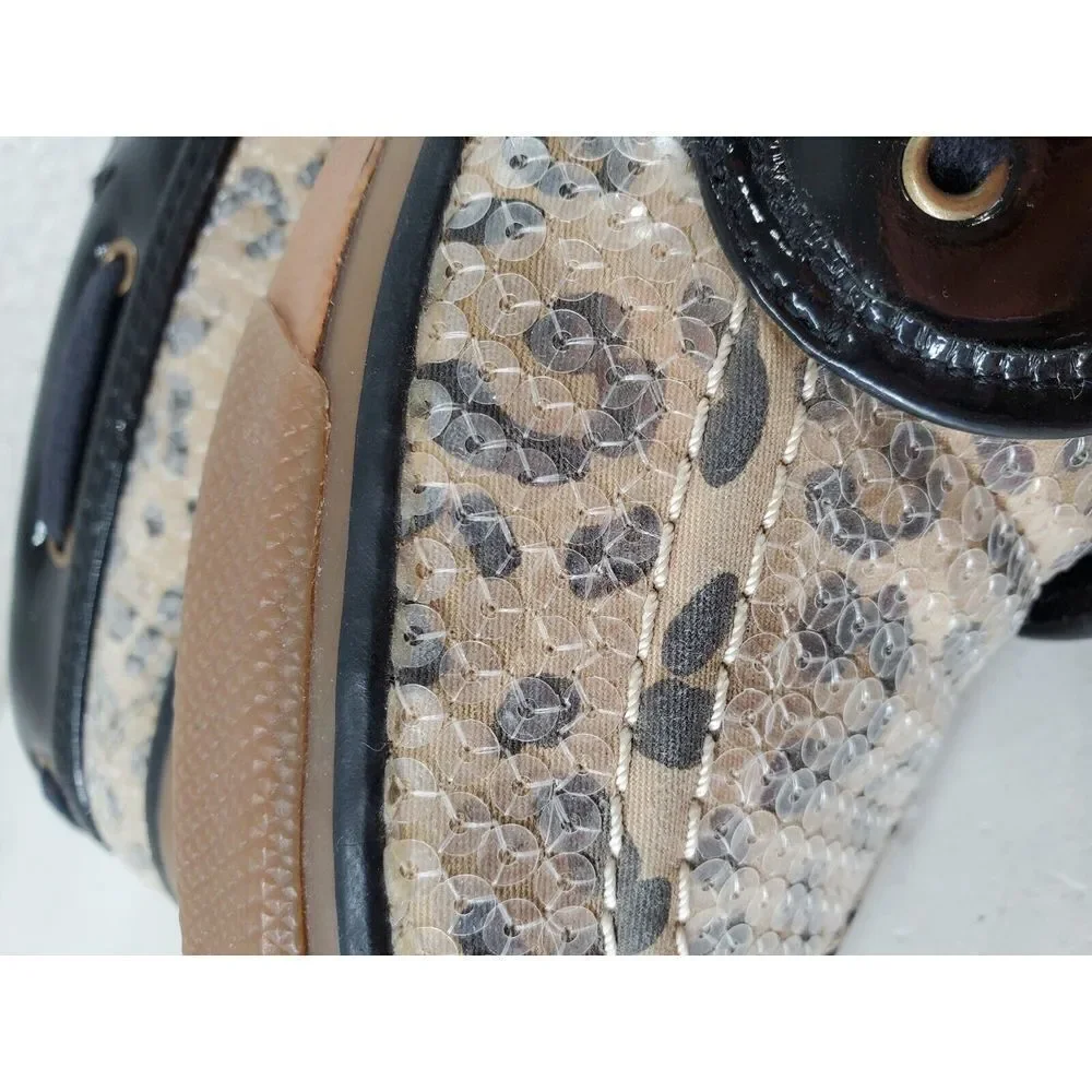 Sperry Topsider Cheetah Print Sequin Leather Sherpa Lined Boat Shoe Womens 9 M